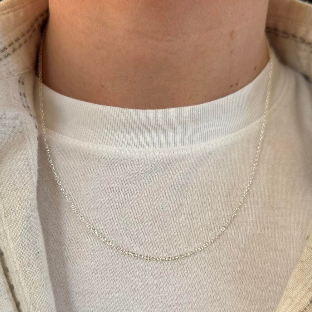 Y2K 2000s Simple 925 Silver Chain Necklace Unisex Minimal Jewelry New - Picture 3 of 5